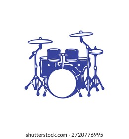 Die blaue Umrisslinie eines Drum-Kits wird auf weißem Hintergrund angezeigt.