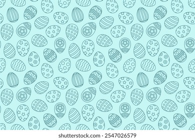 Blue outline Easter eggs on seamless pattern. Line art style. Vector background. Isolated vector illustration eps 10