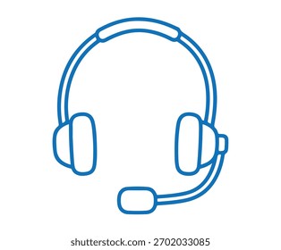 Un contorno azul de un auricular con un micrófono, a menudo utilizado para la comunicación y el Servicio al cliente, representa la conexión y la Asistencia