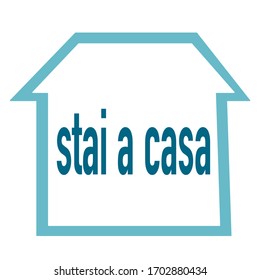 Blue outline house with italian text mean ‘stay at home’. Covid-19 or coronavirus prevention. Icon vector.