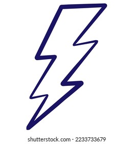 Blue outline icon of the lightning bolt drawn with a brush line. Simple vector minimal linear pictogram isolated on transparent background