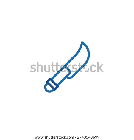 Blue outline icon of a machete knife, isolated on white background. Vector illustration.