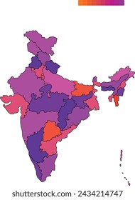 Blue outline India map on white background. 