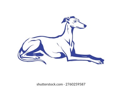 Blue outline of a lying greyhound dog lying down animal