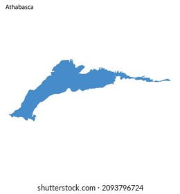 Blue Outline Map Of Athabasca Lake, Isolated Vector Siilhouette On White Background