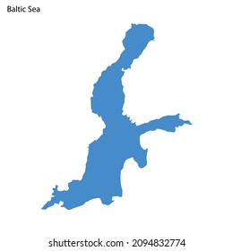 Mapa de esquema azul del Mar Báltico, silihouette vectorial aislada sobre fondo blanco