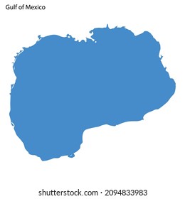 Mapa de esquema azul del Golfo de México, Siilhouette vectorial aislada sobre fondo blanco