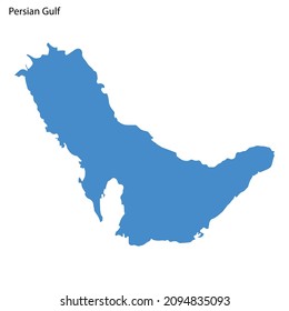 Mapa de esquema azul del Golfo Pérsico, Siilhouette vectorial aislada sobre fondo blanco