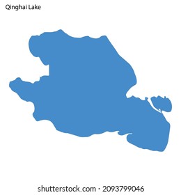 Blue outline map of Qinghai Lake, Isolated vector siilhouette on white background