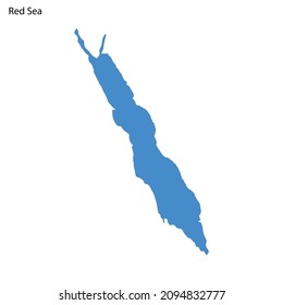 Mapa de esquema azul del Mar Rojo, silihouette vectorial aislada sobre fondo blanco