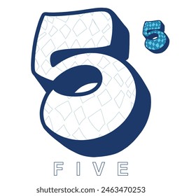 Blue Outline Of Number Five With Checker Board Fill In Vector Design 