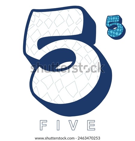 Blue Outline Of Number Five With Checker Board Fill In Vector Design 