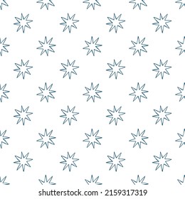Blue outline seamless pattern with stars. Galaxy vector illustration.