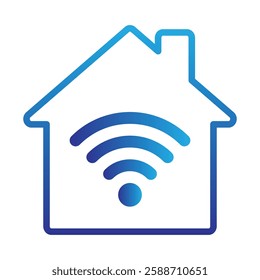 Blue outline smart home icon, simple modern digital technology, wi-fi included. Smart home line logo with wireless connection concept.Vector flat design for website, symbol, logo, sign, app,UI, EPS 10