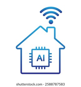 Blue outline smart home icon, modern AI digital technology, wi-fi included. Smart home line ai logo with wireless connection concept.Vector flat design for website, symbol, logo, sign, app,UI, EPS 10