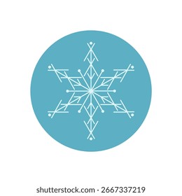 Blaue Umrissschneeflocken-Etikett mit einer Kreisform und Ornament-Element. Eis Frost und Kälte Akzent der Deckel-Dichtung, perfekt für Winter-Paket oder Weihnachtsartikel, Hinzufügen einer saisonalen Ornament.