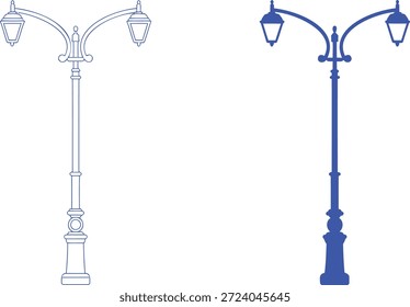 Blue outline and solid blue vintage street lamp light