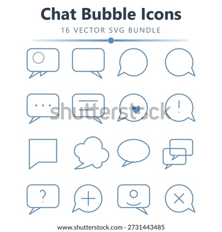 Blue outline speech and chat bubble icon set