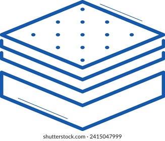 Blue outline of stacked saltine crackers, minimalistic food design. Simple snack illustration, salted biscuits stack vector illustration.