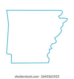 A blue outline of the state of Arkansas on white background