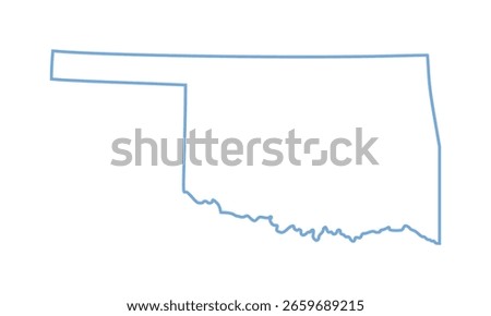 A blue outline of the state of Oklahoma on white background