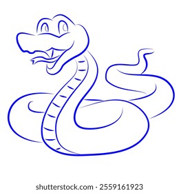 Blue outline of a stylized snake symbol of 2025. Vector. Isolated on white background.