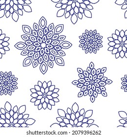 Blue Outline Tile Floral Repeat Pattern Background