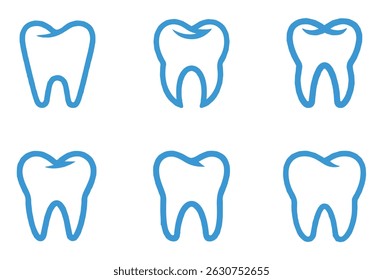 Blue outline tooth icons on white background