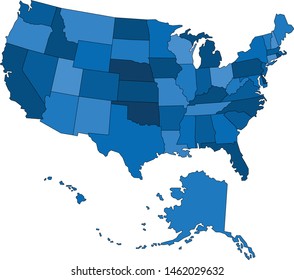 Blue outline USA map on white background. 