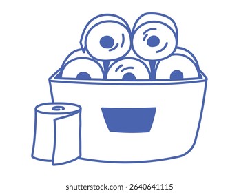 Blue Outline vector isolated Doodle Illustration of Toilet Paper Roll Container for Bathroom Storage and Hygiene Organization
