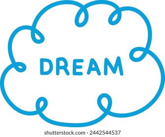 Blue outlined cloud with the word DREAM inside, surrounded by small droplets.