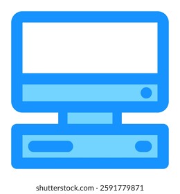 Blue outlined computer icon presents a minimalist design symbolizing technology and computing Use it for websites and infographics.