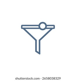 Un icono de Filtrar delineado azul con un círculo en la parte superior, conectado a una forma de embudo, diseño simple y limpio, aislado sobre un fondo blanco.