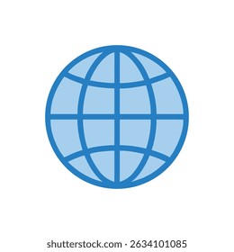 Ícone de globo com contorno azul no plano de fundo branco para a rede