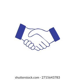 Azul delineado ilustración gráfica de dos manos temblando, fondo blanco
