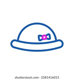 Blue outlined hat with a pink bow illustration