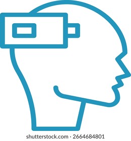 Blau umrissener Kopf mit VR-Headset, modernes Technologiekonzept
