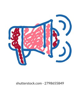 Blue outlined megaphone illustrating public address, loud communication, and spreading vital information, symbolizing announcements, advertising, and giving voice to ideas