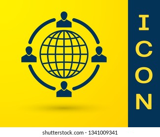 Blue Outsourcing concept icon isolated on yellow background. Cooperation sign. Idea of teamwork and investment. Vector Illustration