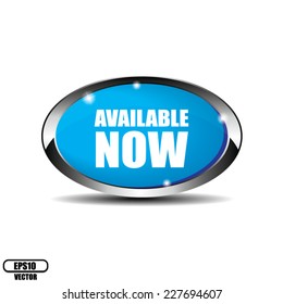 Blue Oval Available Now Button With Metallic Border  - Vector 
