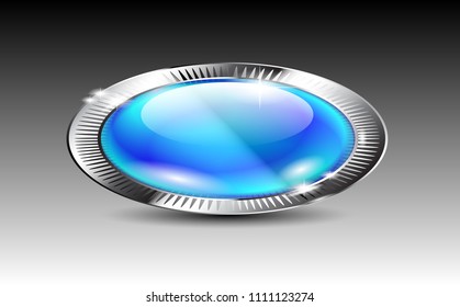 Blue oval background with a silver frame, with space for your text. Vector illustration.