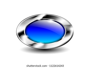 Blue oval background with a silver frame, with space for your text. Vector illustration