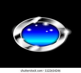 Blue oval background with a silver frame, with space for your text. Vector illustration