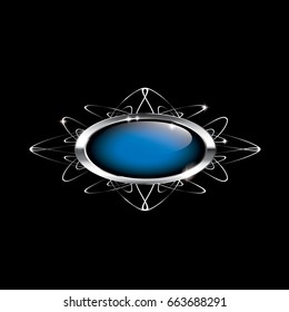 Blue oval background with a silver ornate frame, with space for your text. Vector illustration.