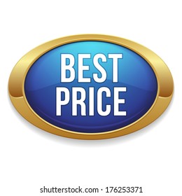 Blue oval best price button with gold border