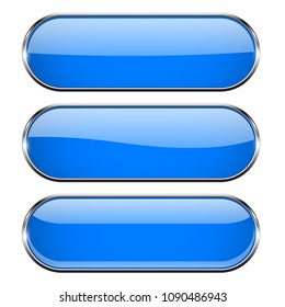 Blue oval buttons with chrome frame. Vector 3d illustration isolated on white background
