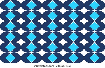 blue oval capsule diamond block on white background, design for fabric print or t-shirt paint screening, rectangular