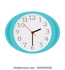 Blue oval clock isolated on white background, vector illustration