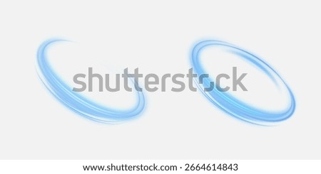 Blue oval light bright lines on white background for game interface design, user design effects.