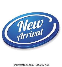Blue Oval New Arrival Button On White Background